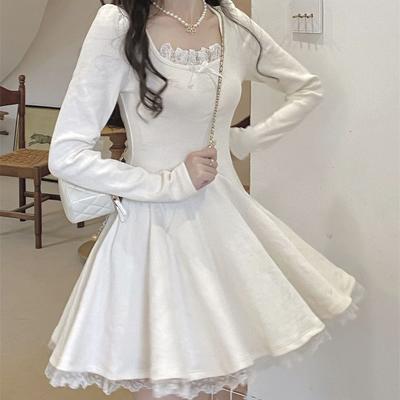 Rochie din dantelă Kawaii tricotată Femei Rochii scurte tricotate Seara de petrecere Moda coreeană Tricotaj Toamnă Robă Femei