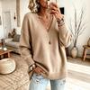 Women's Loose Fit V-Neck Knit Sweater Casual Versatile Top for Everyday Wear