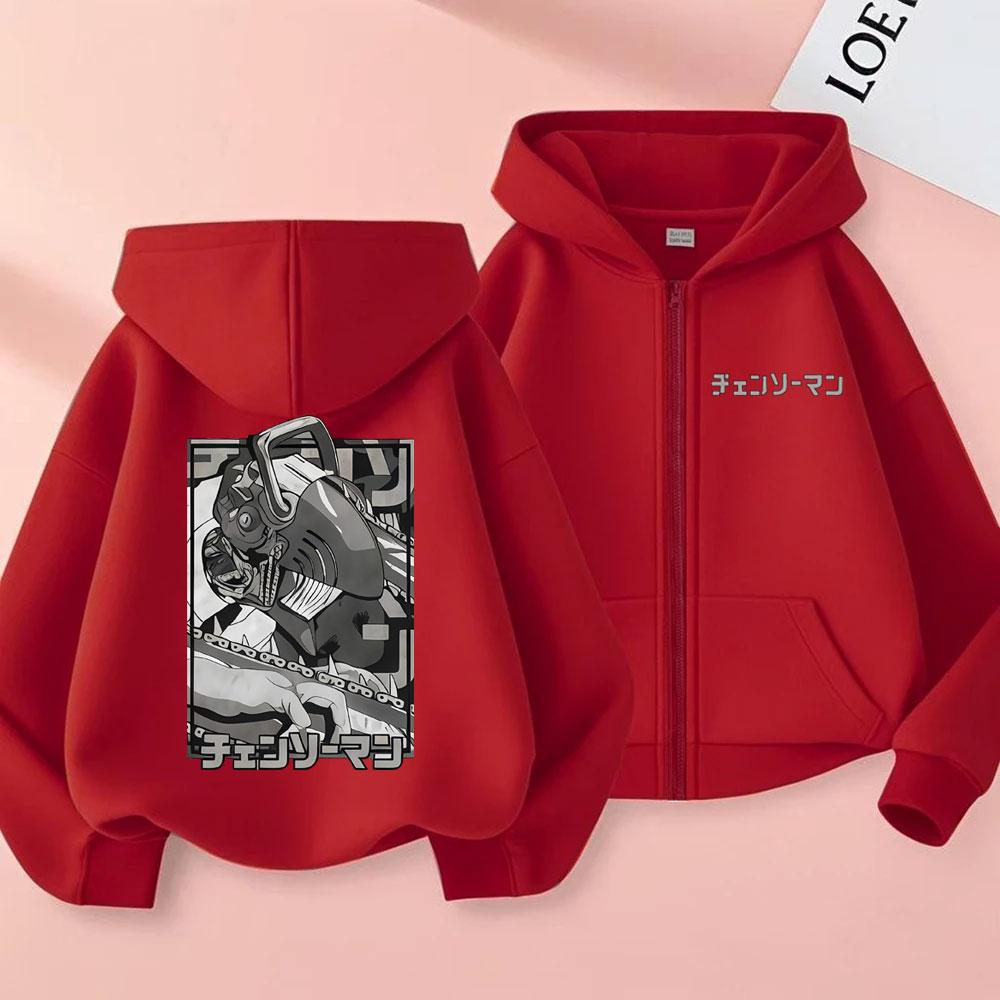 Anime Chainsaw Man Zipper Hoodie Funny Denji Pochita Cartoon Graphic Zip Up Hoodies Men's Women's Casual Oversized Jacket Coat