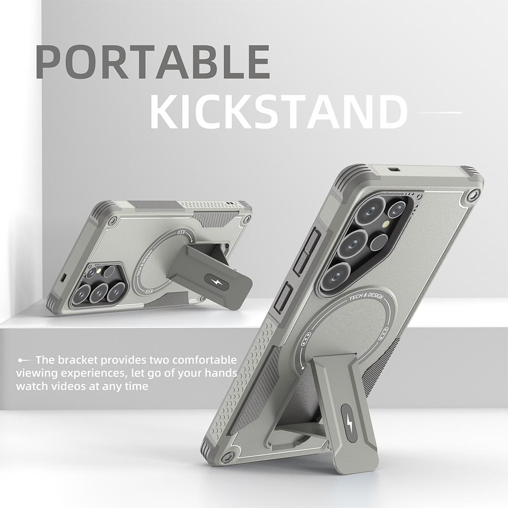 Fold Stand Holder Magnetic Armor Case For Samsung S25 Ultra S24 Plus Wireless Charging Invisible Bracket Shockproof Hard Cover