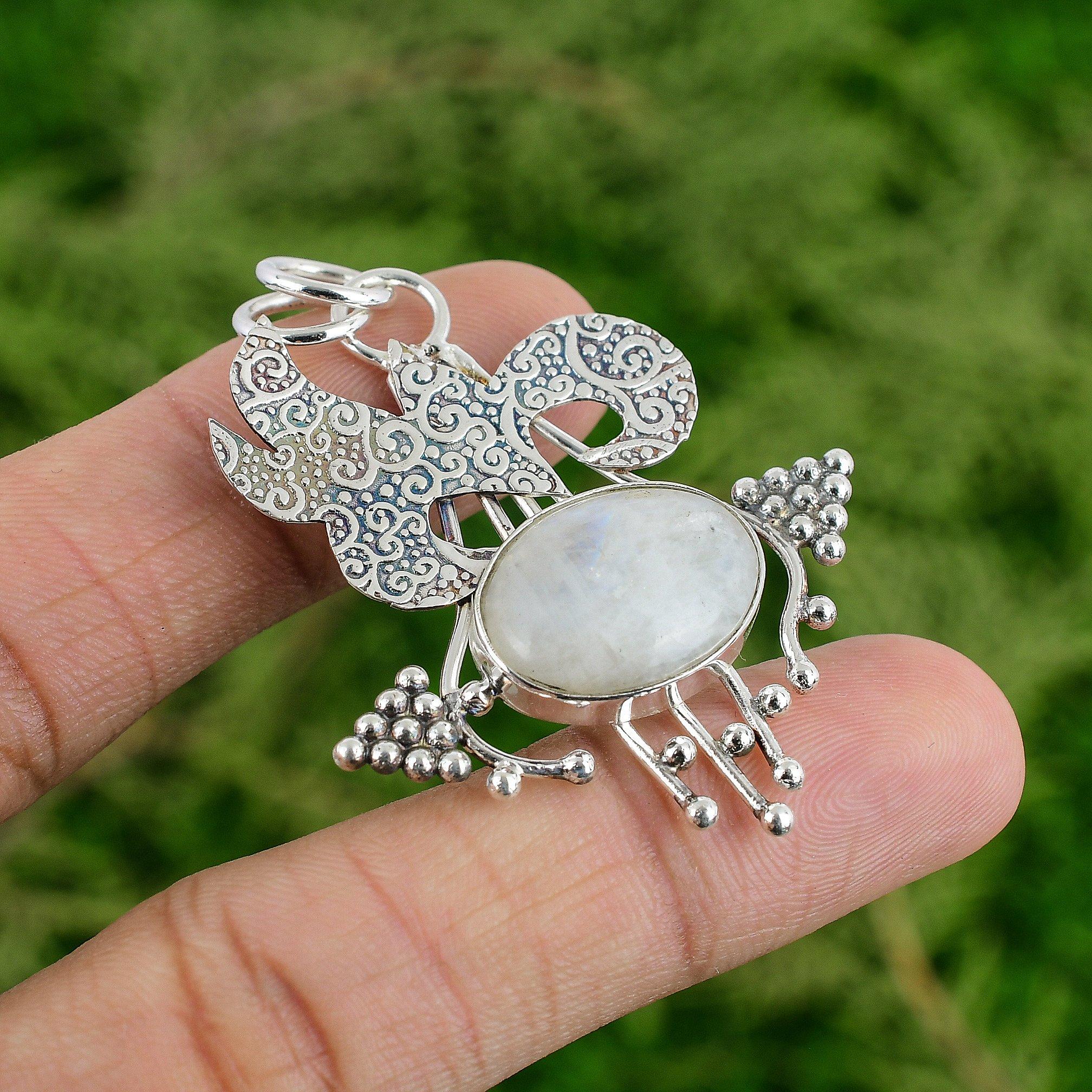 

Oval Rainbow Moonstone Stone Sterling Silver Art Deco Daughter Birthday Pendant