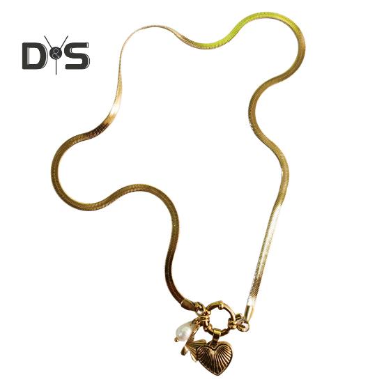 Initial Letter Necklace for Women Gold Plated Love Heart Faux Pearl Pendant Necklace Snake Chain Jewelry for Wife Girlfriend