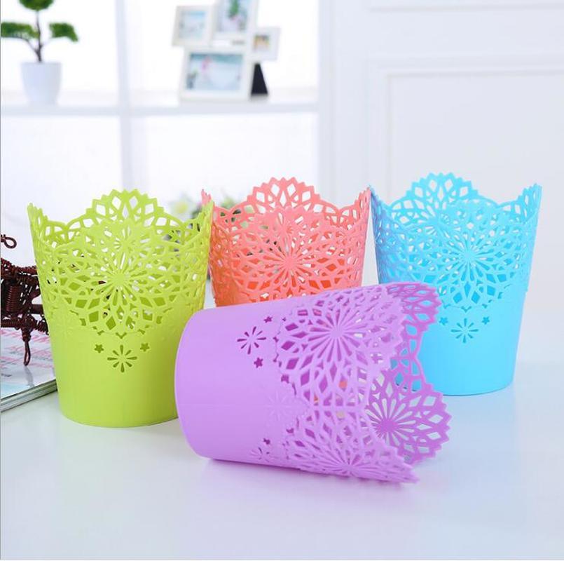 Storage Baskets Lace Hollow out Table Trash Can Pencil Holder Desk Organizer for Office School Home