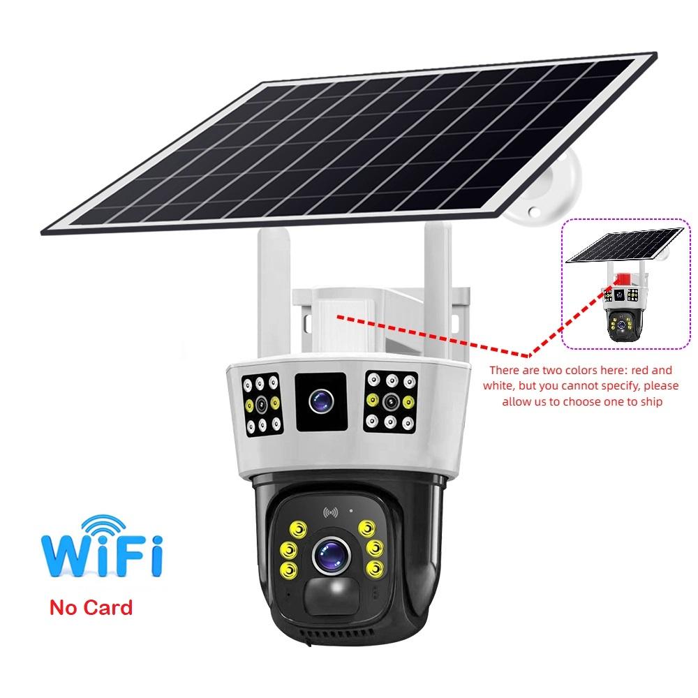 Caméra de surveillance à triple écran à énergie solaire: Caméra de Surveillance extérieure sans fil 4G/Wifi, couleur jour et nuit, à 360 °, sur trois écrans