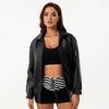Women Winter Faux Leather Coat Zipper Long Sleeve Jacket with Lapel Solid Color And Pockets Boyfriend Motorcycle Streetwear