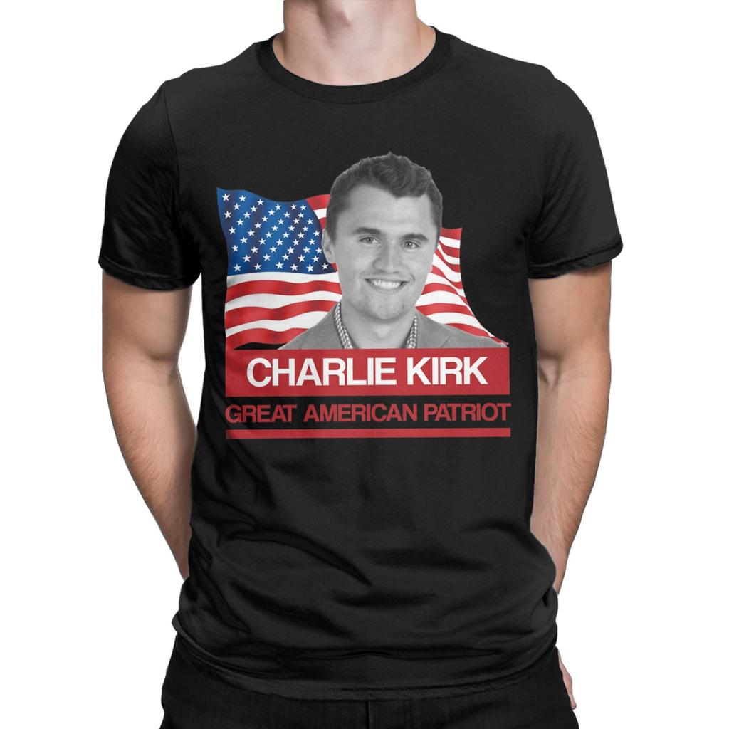 Charlie Kirk T-Shirt für Herren 100% Baumwolle Lustige T-Shirts O-Ausschnitt T-Shirts Kurzarm Kleidung Grafik