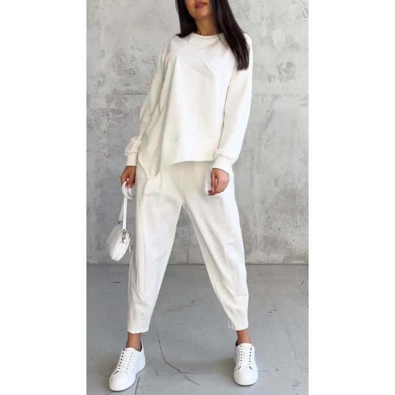 2024 Women's Casual Loose Long Sleeve Sweatshirt and Harem Pants Set for Autumn and Winter