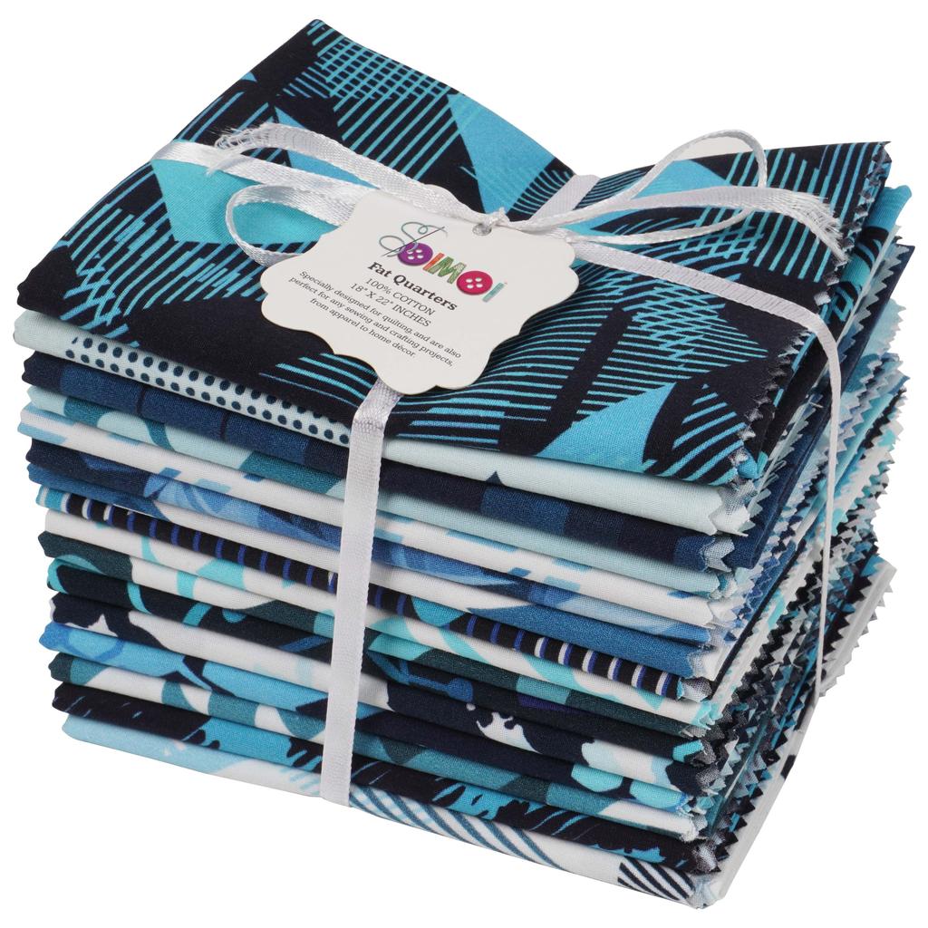 Soimoi 16 Pc Fat Quarter Bundle, Abstract Print 18"x 22" DIY Patchwork- 100 Cotton Pre-Cut Quilting Fabric Aqua