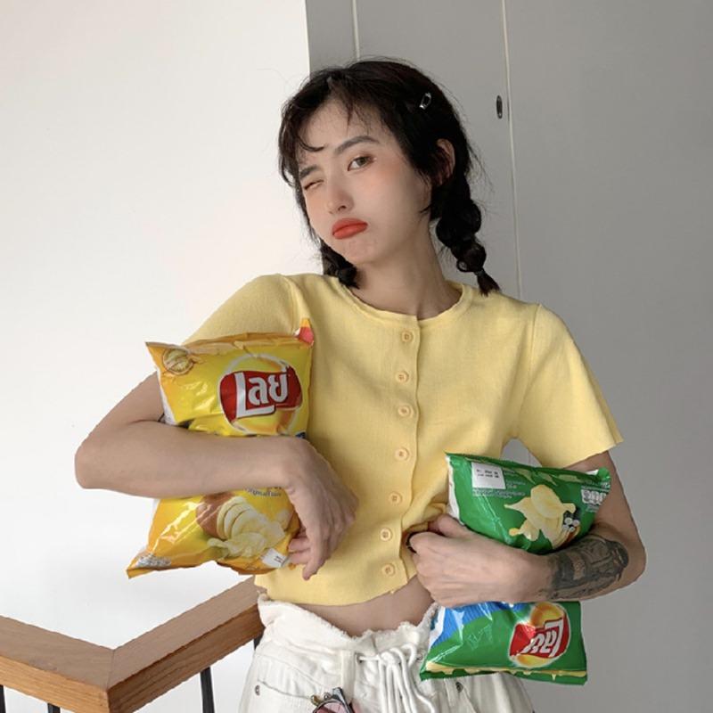 Summer Round Neck Solid Casual Fashion Tank Top Women Short Sleeve All-match Knitting Cardigan T-shirt Tee