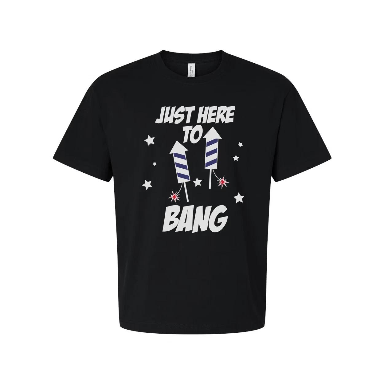 

Unisex Graphic Tee With Fireworks And Striped Rockets In A Patriotic Theme Just M