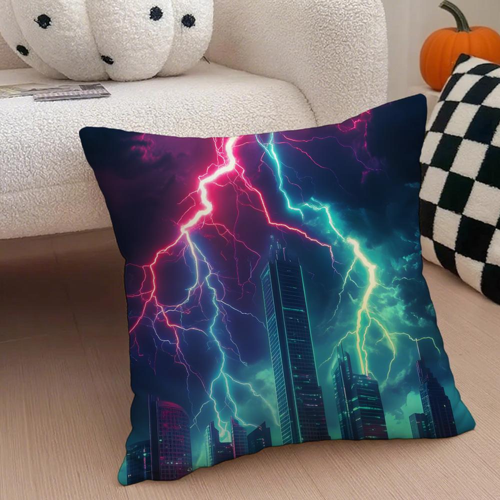 Lightning Cushion Cover Linen Pillow Case Soft Breathable Protective Couch Room Decoration