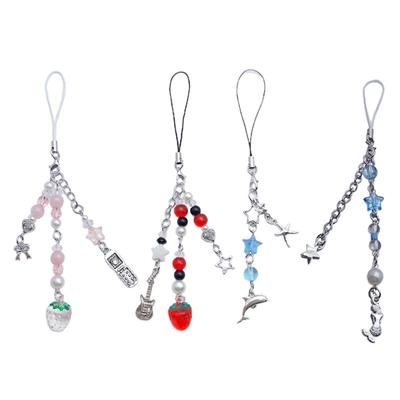 Y2K Phone Charm Pendant Star KeyChain for Bag Phone Cute Strawberry Bowknot Charm Women Girl Phone Strap Lanyard Chain