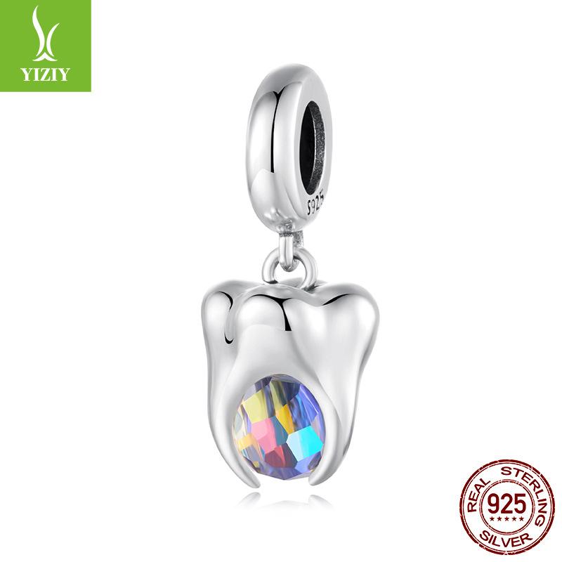 Creative Design S925 Sterling Silver Tooth Pendant Jewelry Accessories Personalized Fashion Diy Bracelet Beaded