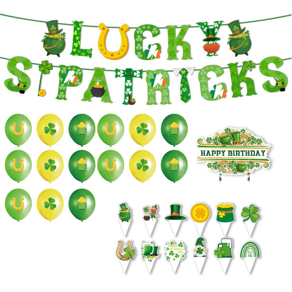 Irish Theme Paper Party Decoration Set Event Planning Supplies Party Accessories Banners and Cake Toppers with Balloons