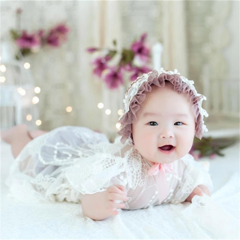 Baby Photography Props Lace Jumpsuits Bonnet Hat Newborns Photo Props Photoshoots Headwear Infant Photo Posing Outfit