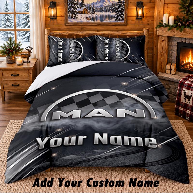 MAN Truck Pattern Bedding 3Pcs Set Custom Name, Bed Sheet And Pillowcases For Home Bedroom