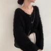 Loose and versatile autumn and winter cardigan lazy wind collar single-breasted knitted sweater neck top
