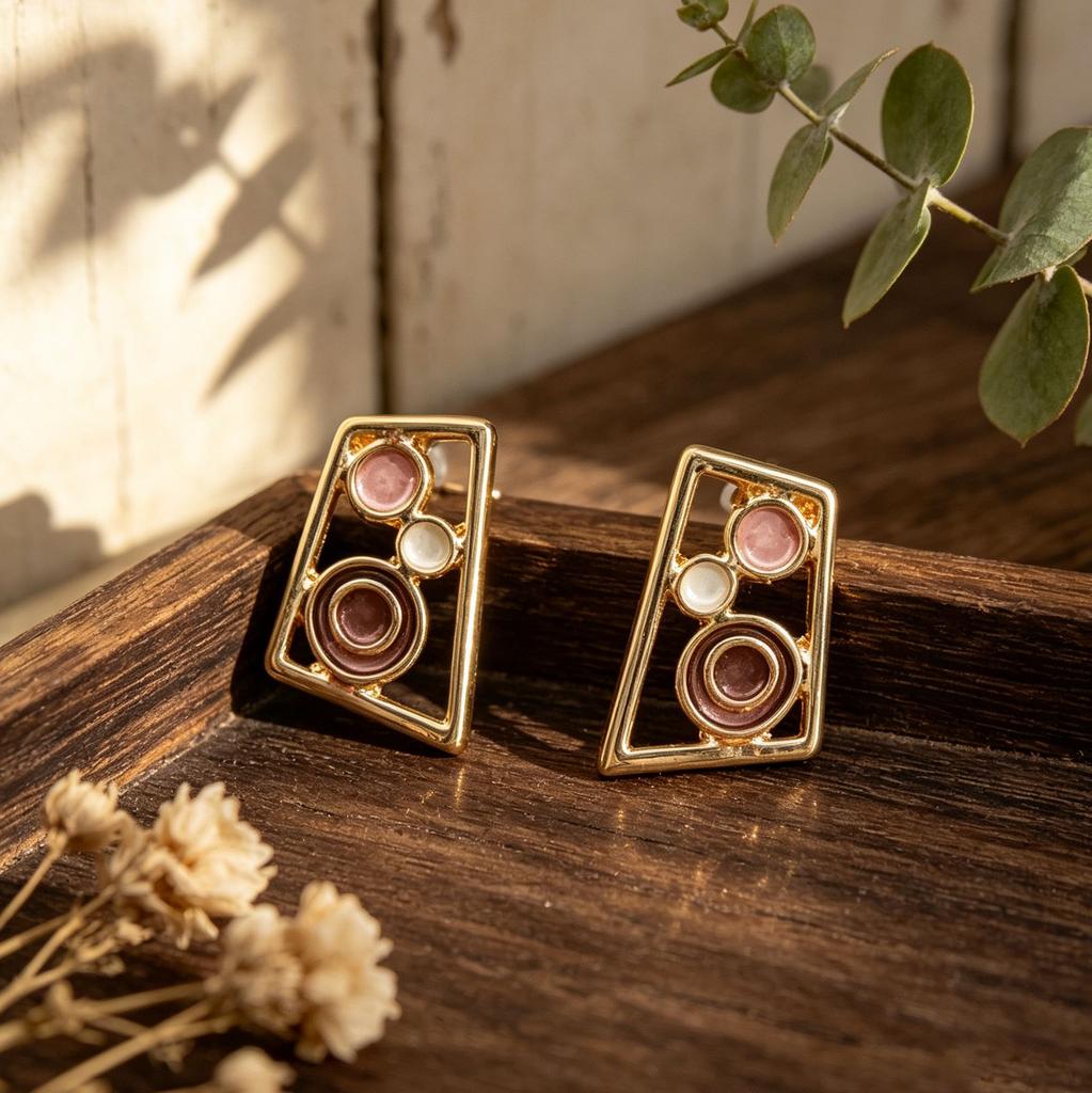 Geometric hollow enamel stud earrings, irregular round splicing shape earrings, light luxury design sense