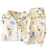 Green Plant Flower Lapel Pajamas Women'S Spring And Autumn Long-Sleeved Trousers Sweet Girl Loungewear Set