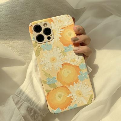 Ins Art Olejomalba Květiny Pouzdro na telefon Kožený Kryt Capa Conque Pro iPhone 13 12 Mini 11 Pro Max 7 8 Plus X Xr Xs Max Letní Kryt