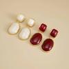 SHIXIN Vintage Red/White Resin Acrylic Oval Pendant Earrings Women Simple Geometry Drop Earrings New Year Jewelry Accessories