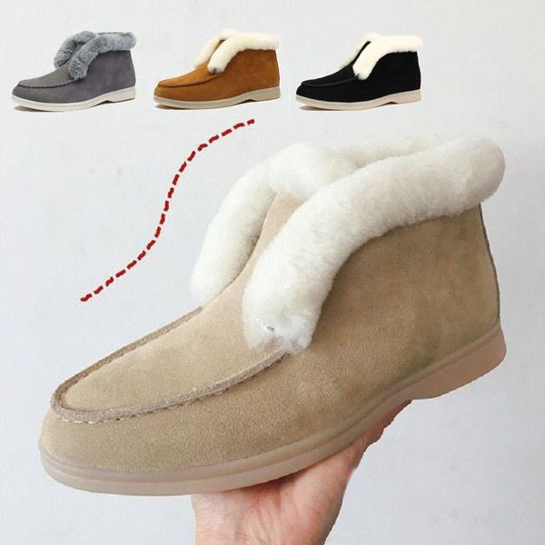 Winter Fashion Women Fur Cotton Shoes Warm Ankle Boots Casual Flat Keep Warm Boots Cotton Boots Suede Leather Short Boots