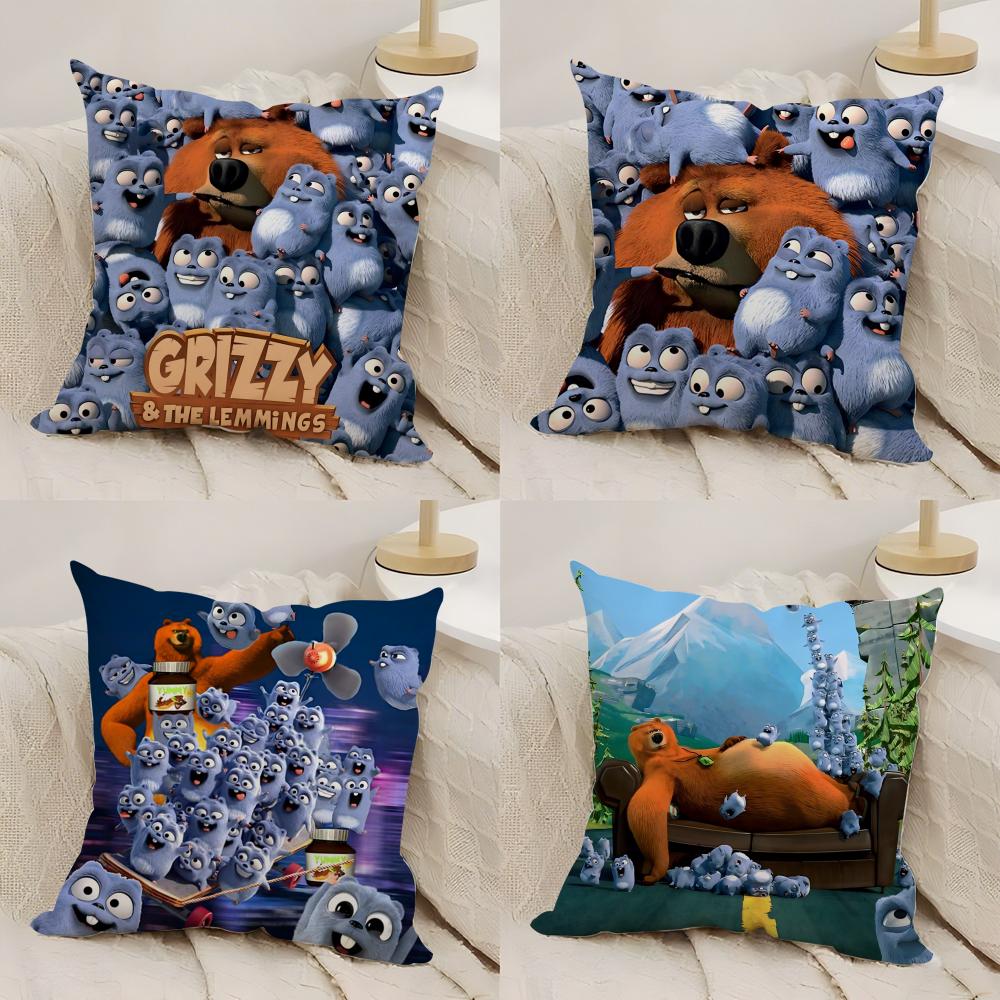 Federa Cuscino G-Grizzly e L-Lemming Peluche Corto Setoso Stampata su Entrambi i Lati Federa per Cuscino per Divano Tutte le Stagioni Decorazione Casa Regalo
