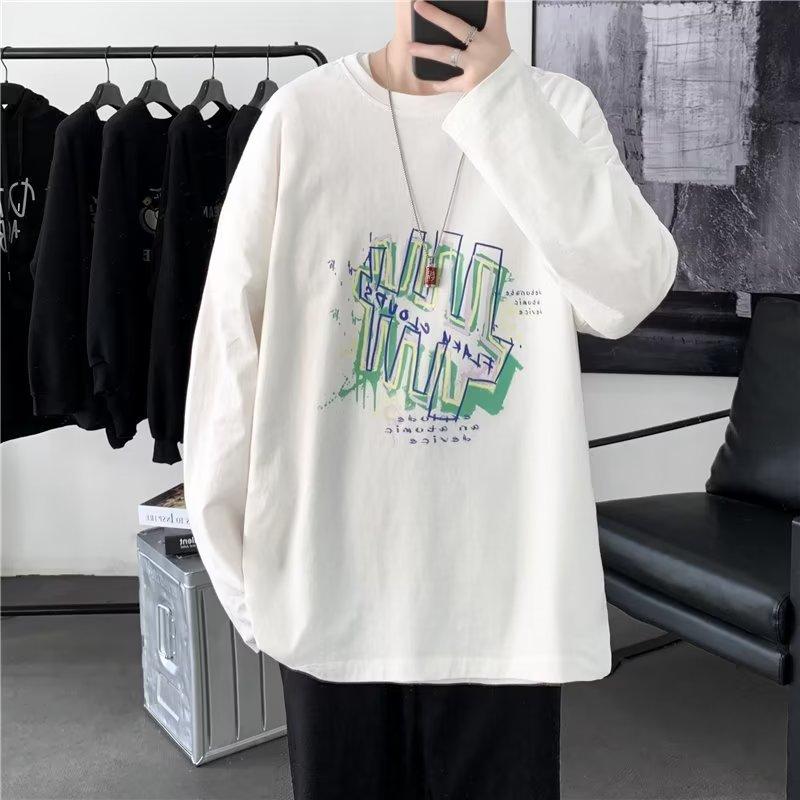 

Мужская футболка с длинным рукавом с принтом, мужская весна-осень, большой топ, уличная мужская мода, свободный свитер с круглым вырезом, модные футболки в стиле ретро для