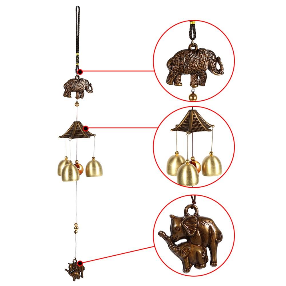 Gold Metal Elephant Wind Chimes Metal Outdoor Yard Decor Hanging Bell Ornament Window Decoration