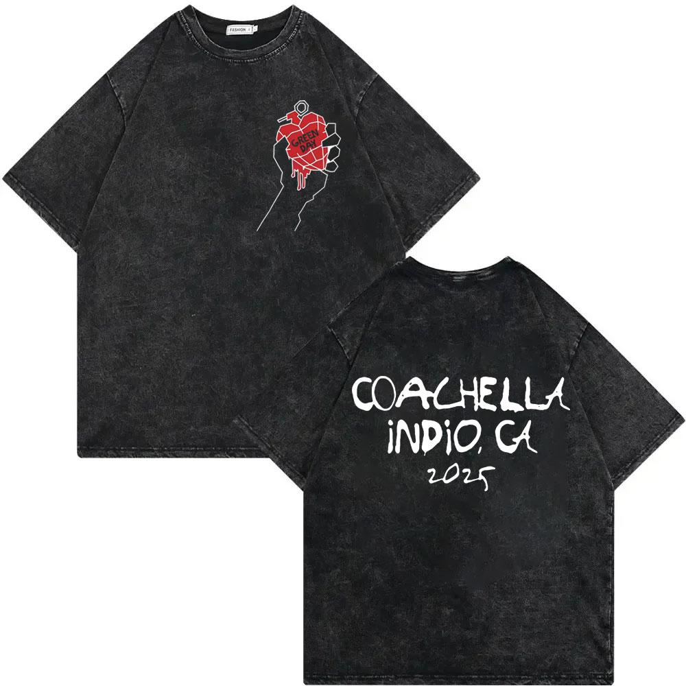 Rock Band Green Day Tour 2025 Merch T Shirt Fashion Rock Vintage Washed Tshirt Men Women Clothing Casual Short Sleeve Tshirts