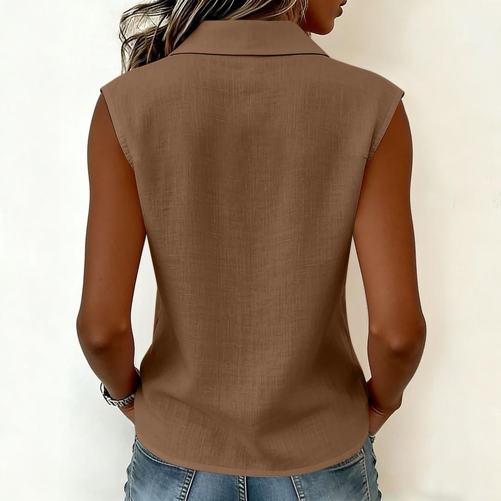 Women's Sleeveless Casual Shirt Button Down Collar Blouse Lightweight Summer Top Relaxed Fit Soft Fabric