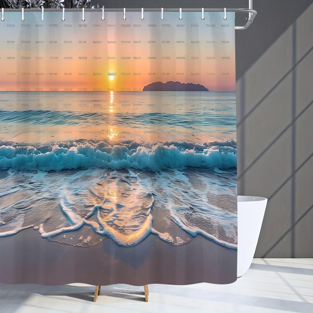 

1Pc Beach Sunrise And Seascape Patterned Shower Curtain, Machine Washable Polyester, Suitable For Bathroom Dcor. W60H190(CM)-1 Pcs