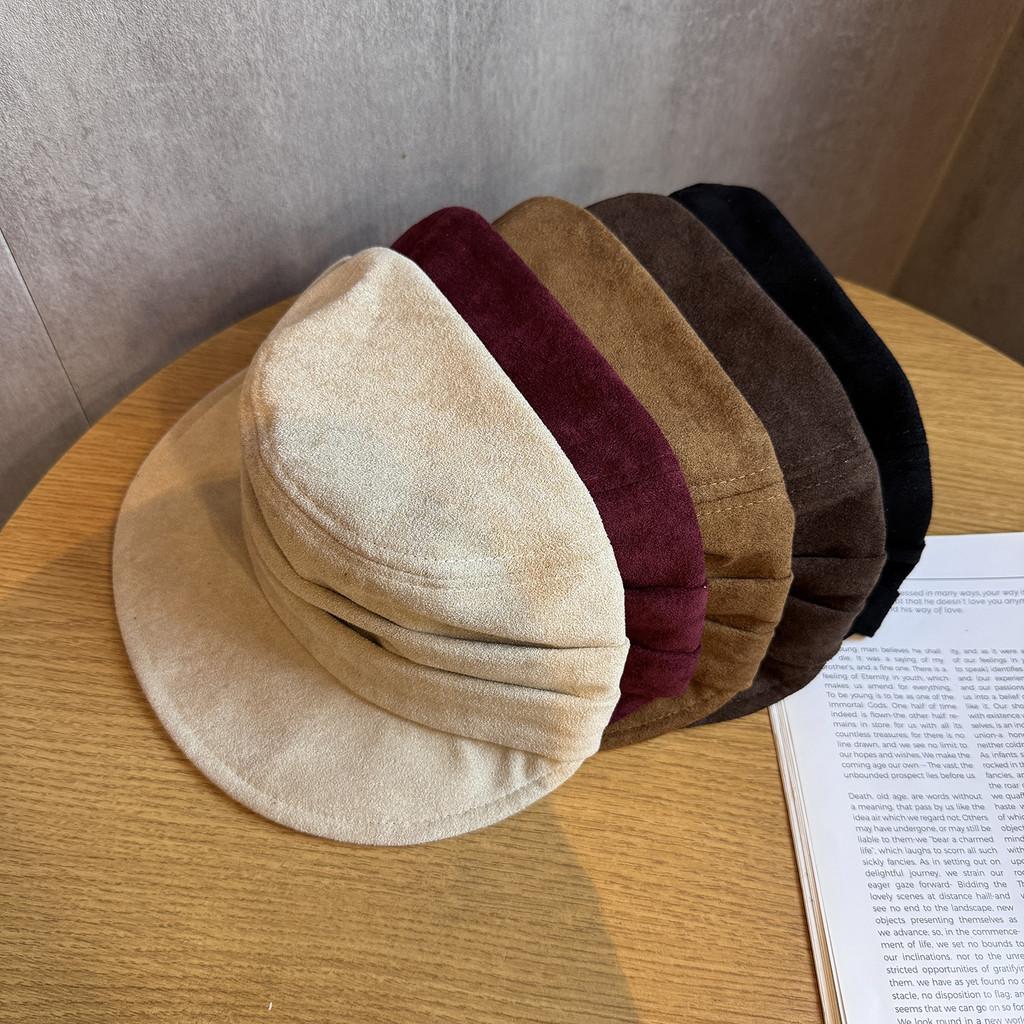 Vintage Suede Beret Hat Short Brim Newsboy Cap For Street Style And Use Daily
