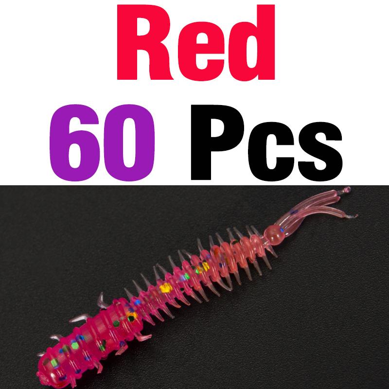 MNFT 60Pcs 45mm/0.4g Luya Soft Fishing Bait PVC Root Fish Bait 3-tail Spiral Multi-Colors Slug Bait
