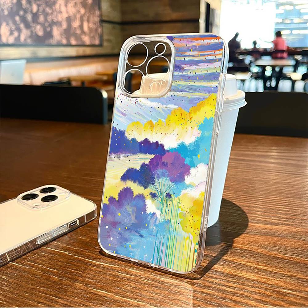 Painting  Phone Case For iPhone17,16,15,14,13,12,11 Plus,Pro Max Soft Transparent Cover