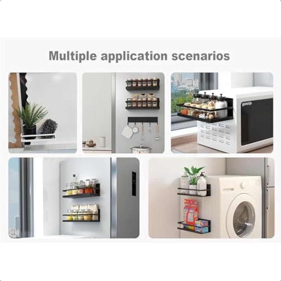 Magnetic Shelf for Fridge 3Pack Magnetic Spice Rack for Refrigerator 5Hook Magnetic Shelves with Large Containers OverDoor Pant