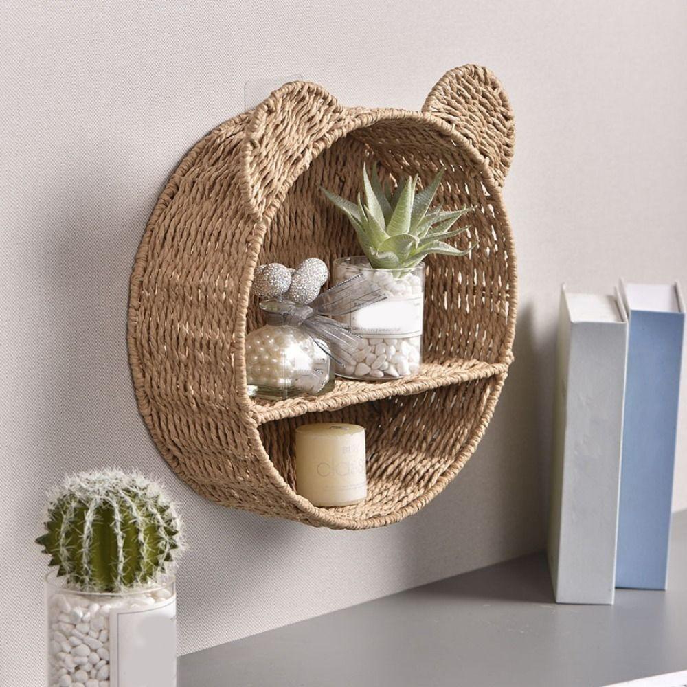 2 Tier Bear Ear Wall Mounting Shelf Cute Hanging Storage Basket  Kids Room