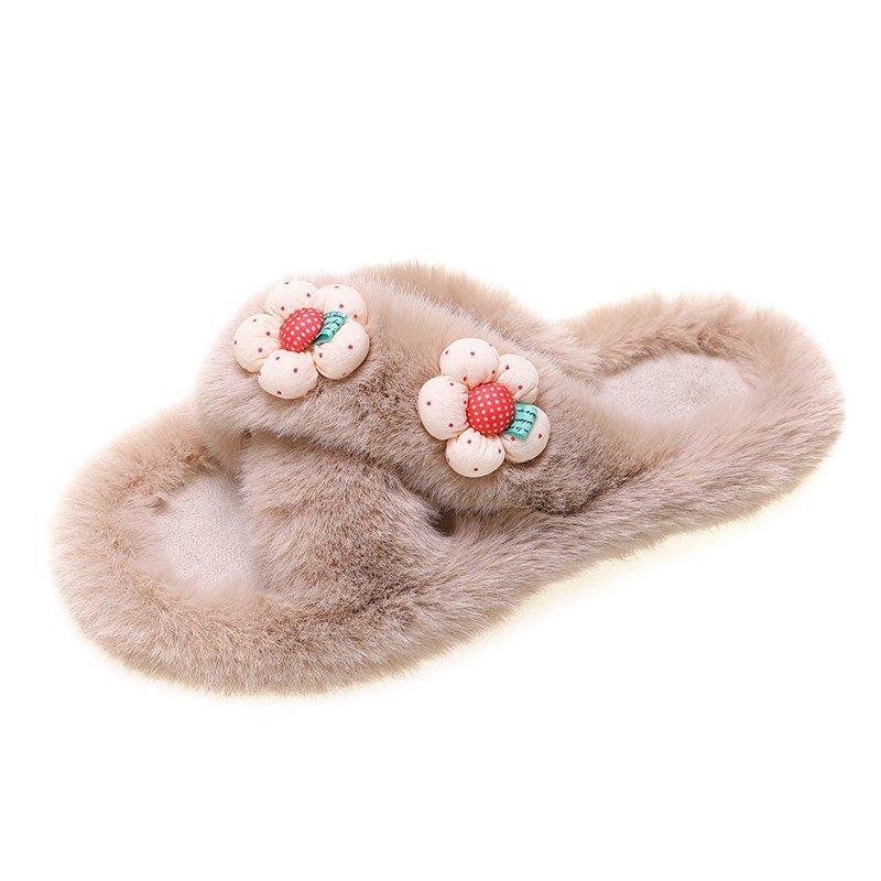 Cross-haired slippers women's autumn and winter new outer wear flat-bottomed slippers fashion flip-flops