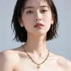 Ethnic Style Vintage Gold Necklace with Beaded Sun Pendant and Tiger Eye Stone