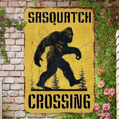 Sasquatch Crossing Warning Wall Decor Sign Outdoor Yard Metal Tin Sign Retro for Home Garage Man Cave Wall Decoration