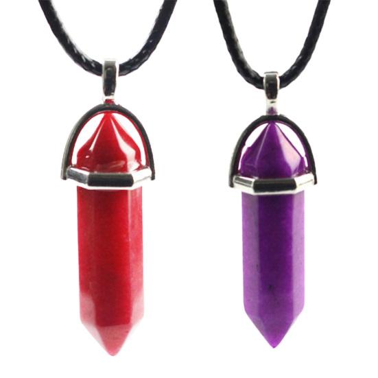 Schwarzes Seil Verstellbare Exquisite Damen Halskette Natürlicher Sechseckiger Stein Drahtumwickelter Anhänger Halskette Schmuckzubehör