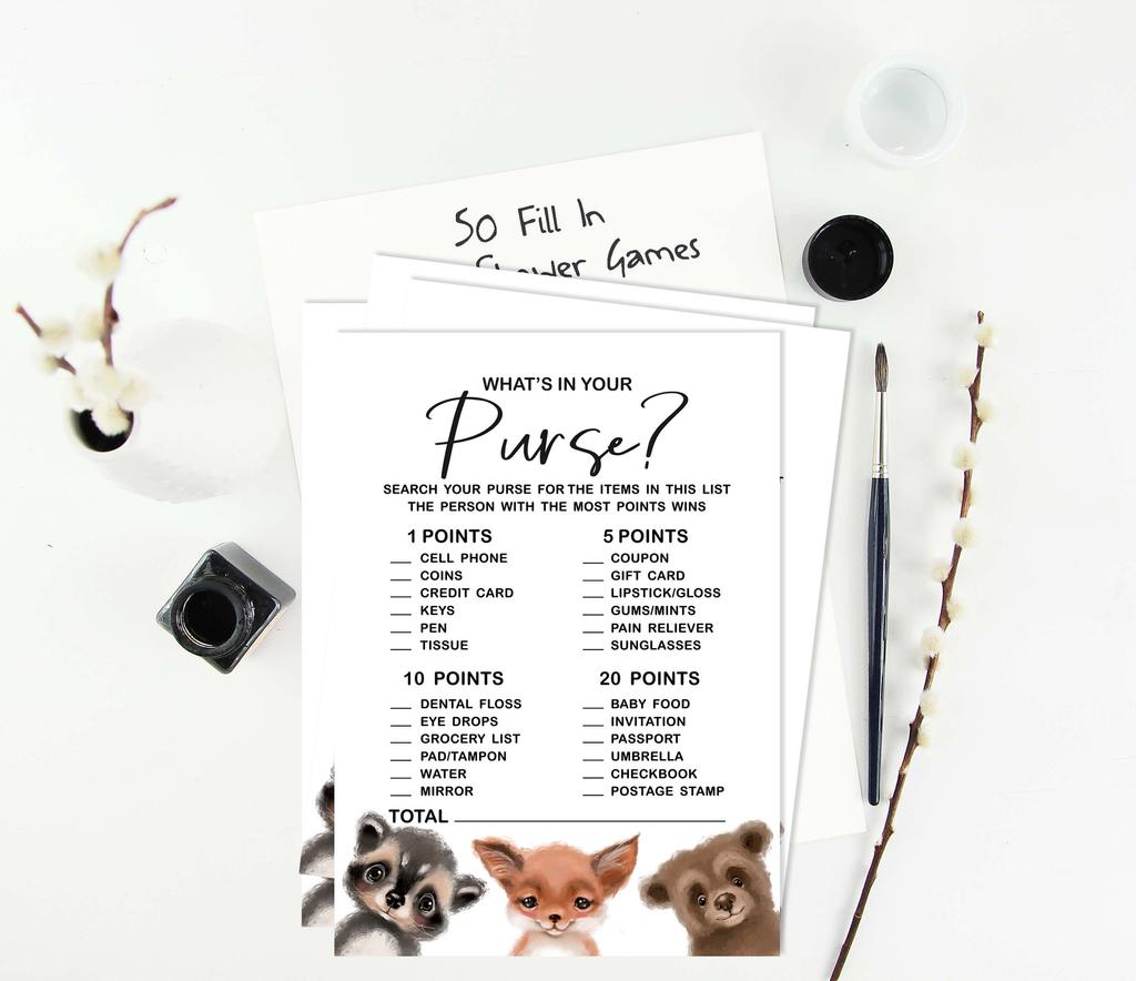 Inkdotpot Baby Shower Game Set Of 50 BabyA  AlphabetA  ABCA  Game Deer,Owl And Hedgehog Jungle Animals Party