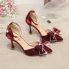 Fashion 2024 Spring Summer Autumn New Pointed High Heels Thin Heels Shallow Mouth One Line Buckle Hollow Satin Bow Tie Women's Shoes