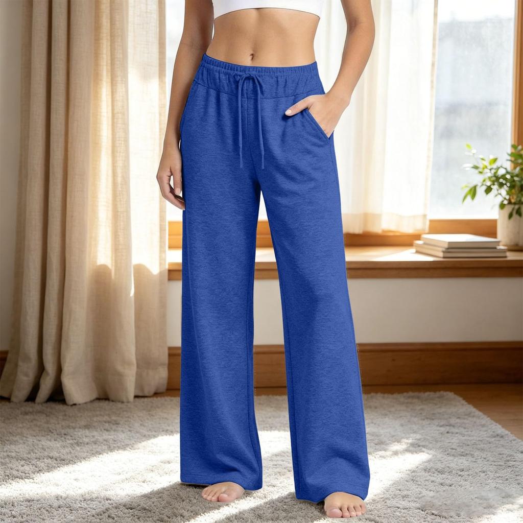 Damen Wide Leg Jogginghose Lockerer Gerader Schnitt Lässige Jogginghose mit Taschen