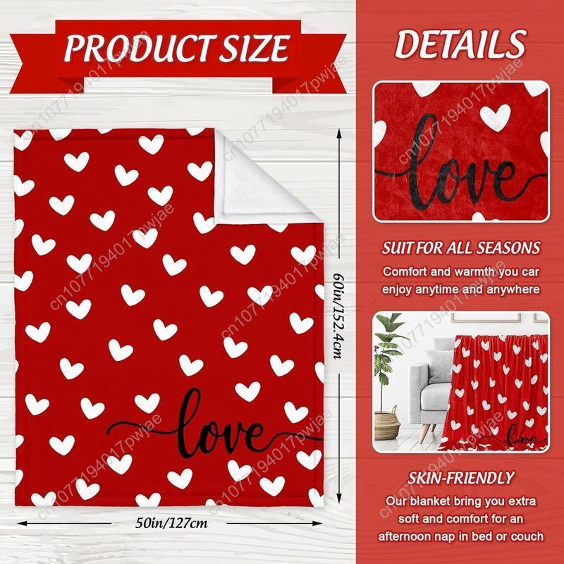 Valentine's Day Fuzzy Blanket Love Heart ThrowBlanket Red Cozy Flannel Blanket for Home Custom Blankets