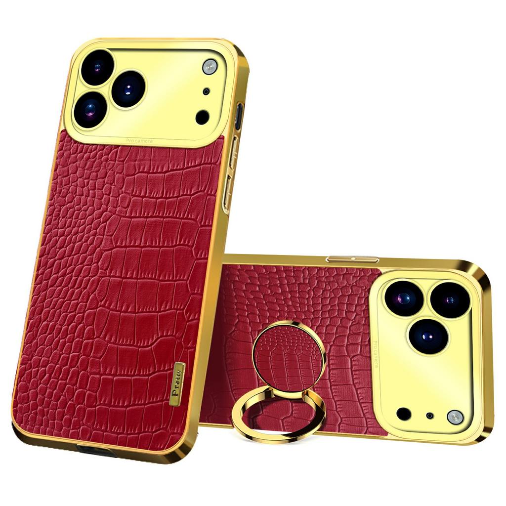 For iPhone 17 Pro Case TPU + PU Kickstand Phone Cover Crocodile Texture Electroplating