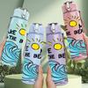 1PC Take Me To Beach Wave Art 750ml Color Plastic Sports Water Bottle Leakproof Flip Straw Lid Suitable for Sports Office Home Use