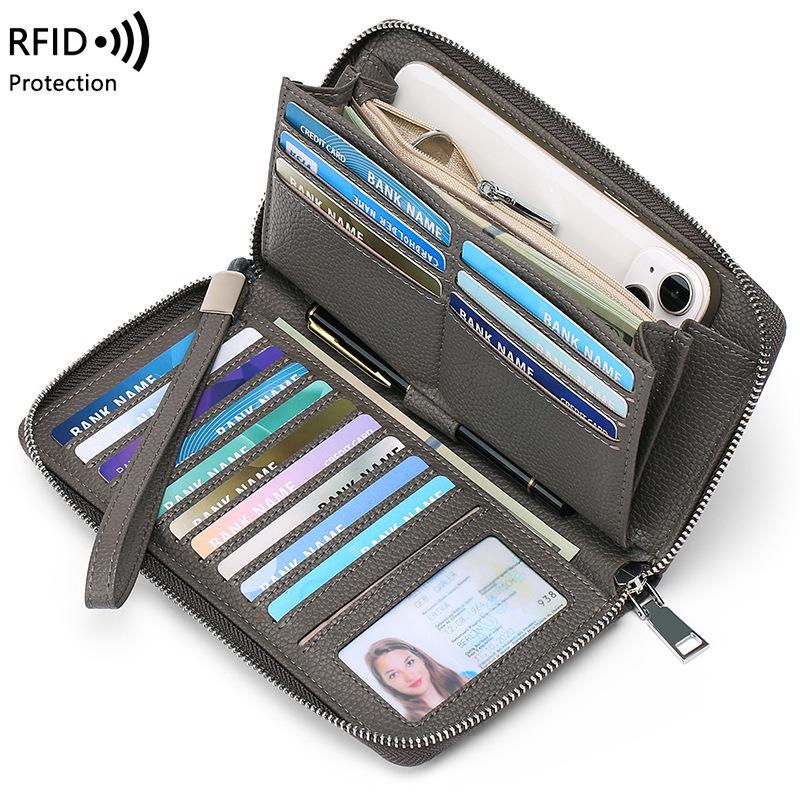 RFID-diebstahlsichere Damenbrieftasche aus PU-Leder, großes Fassungsvermögen, lang und elegant mit mehreren Kartenfächern.