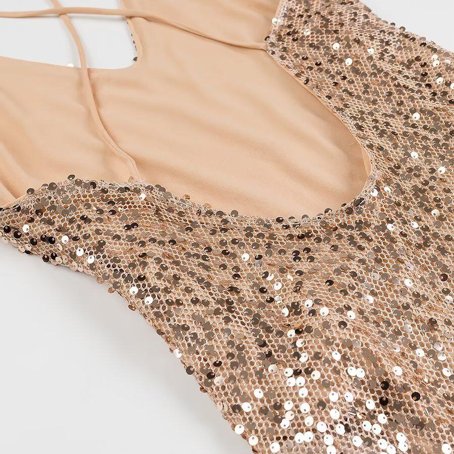 2024 Winter Women's European & American Style Slimming Sequin Sling Dress