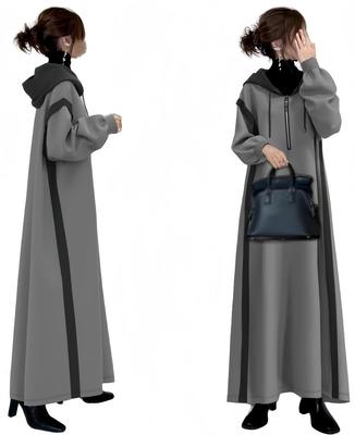 YUANYUAN Docking Winter Long High Long Color Maxi Loose Winter Sizes Women's Dress, Dress, Hoodie, Collar, Jeans, Sleeves, Hooded, Matching, Length,
